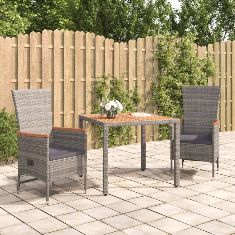 vidaXL 3-delige Tuinset met kussens poly rattan grijs afbeelding 1