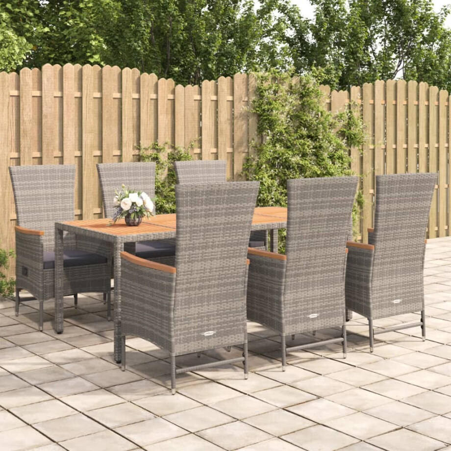 vidaXL 7-delige Tuinset met kussens poly rattan grijs afbeelding 1