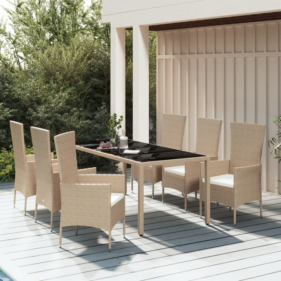 vidaXL 7-delige Tuinset met kussens poly rattan beige afbeelding 1