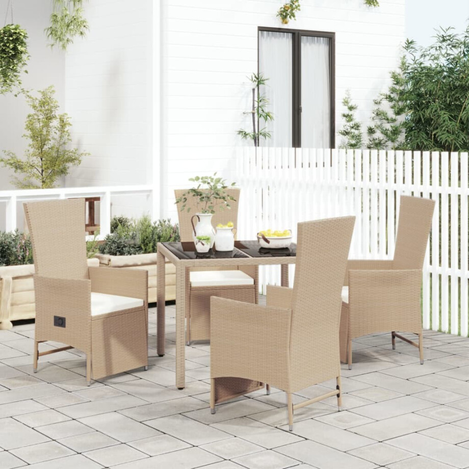 vidaXL 5-delige Tuinset met kussens poly rattan beige afbeelding 1