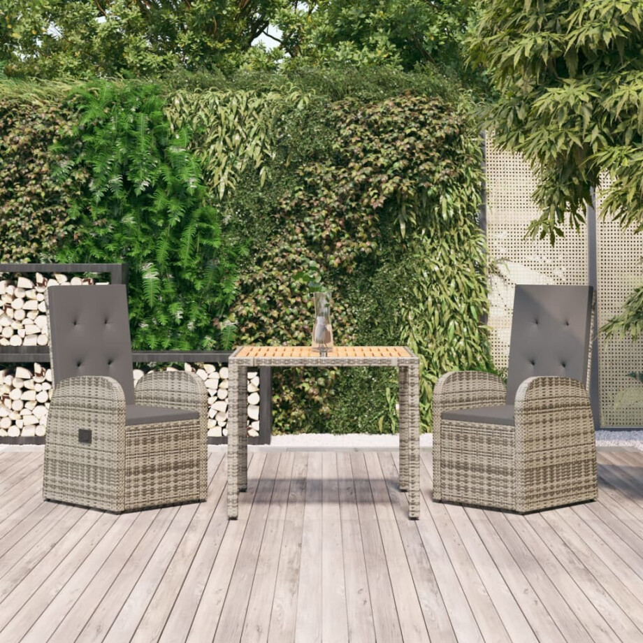 vidaXL 3-delige Tuinset met kussens poly rattan grijs vidaXL 3-delige Tuinset met kussens poly rattan grijs afbeelding 1