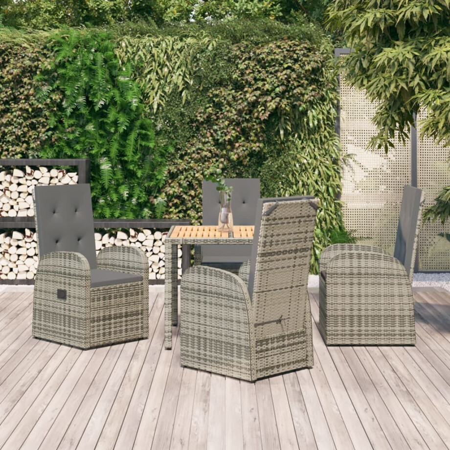 vidaXL 5-delige Tuinset met kussens poly rattan grijs afbeelding 1