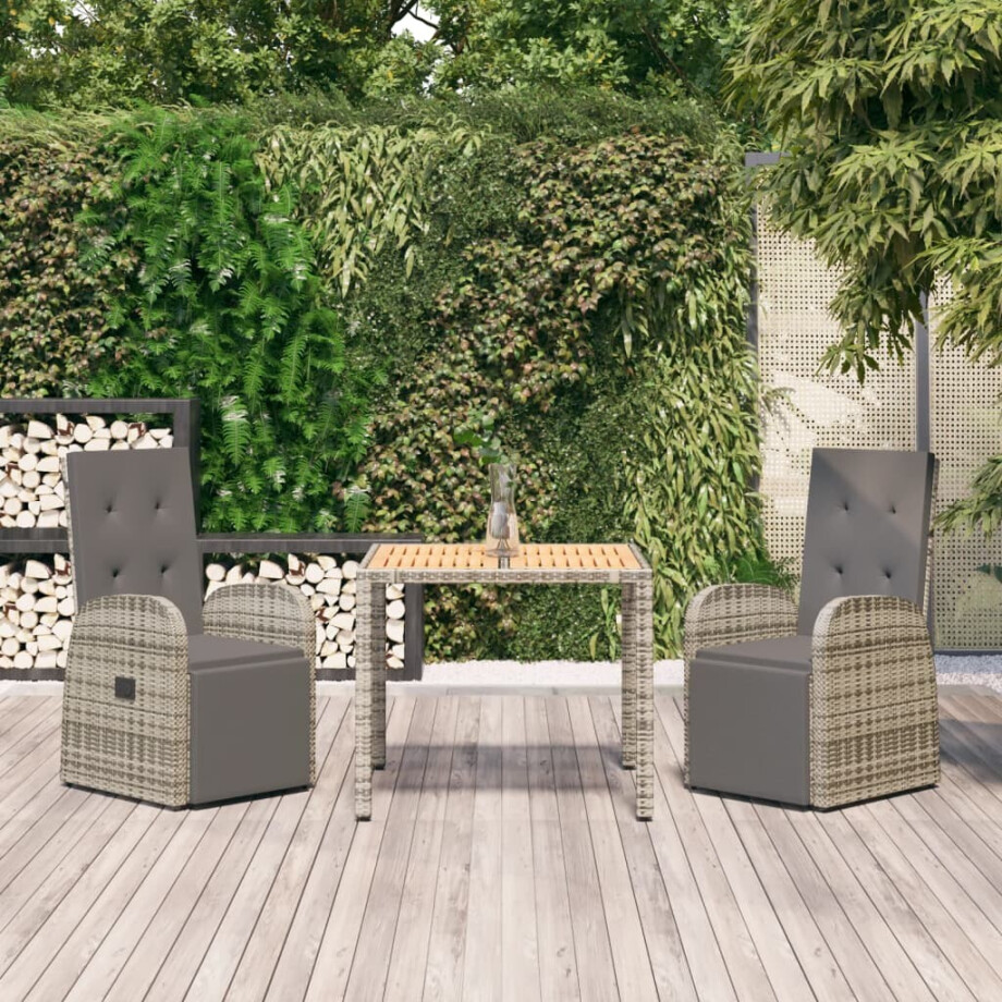 vidaXL 3-delige Tuinset met kussens poly rattan grijs afbeelding 1