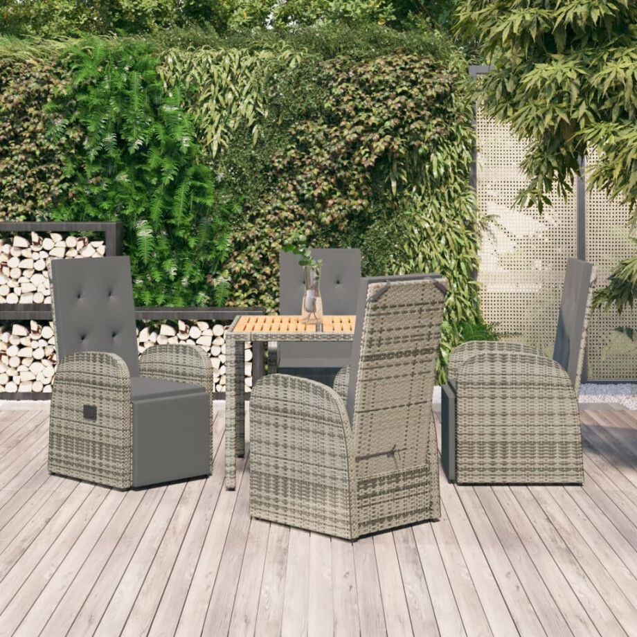 vidaXL 5-delige Tuinset met kussens poly rattan grijs vidaXL 5-delige Tuinset met kussens poly rattan grijs afbeelding 1