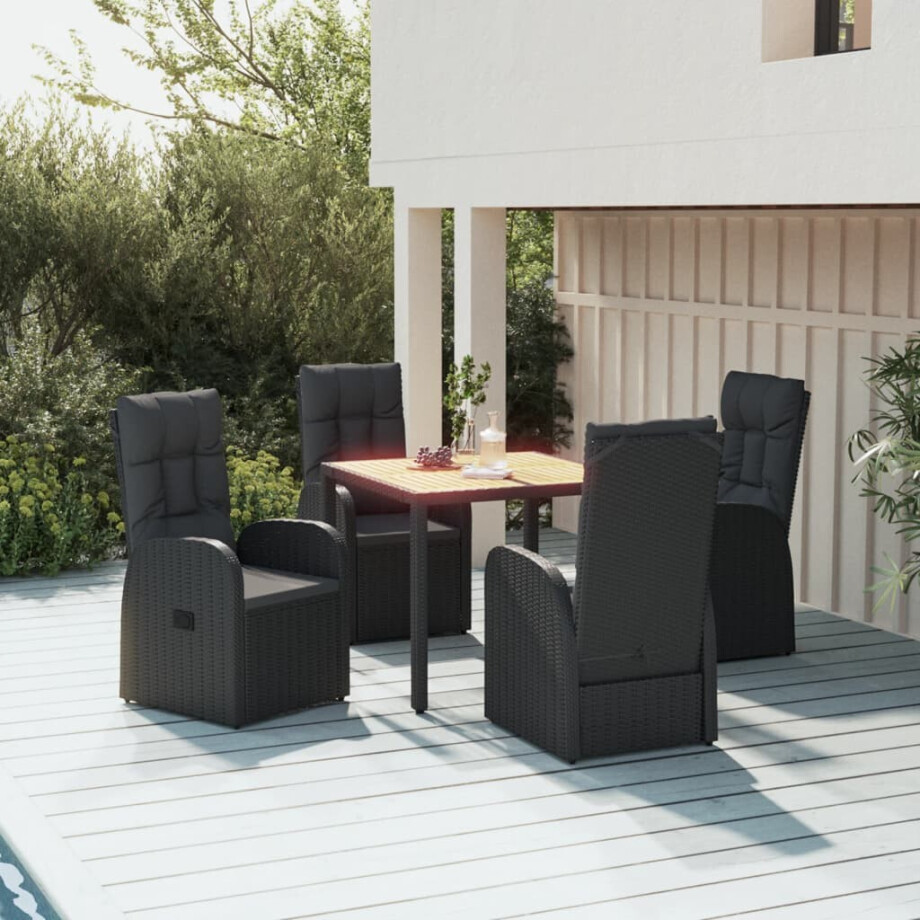 vidaXL 5-delige Tuinset met kussens poly rattan zwart afbeelding 1