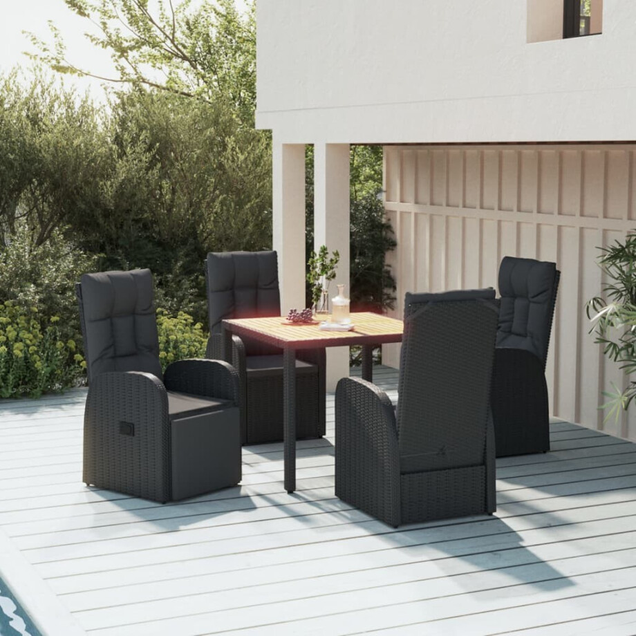 vidaXL 5-delige Tuinset met kussens poly rattan zwart afbeelding 1