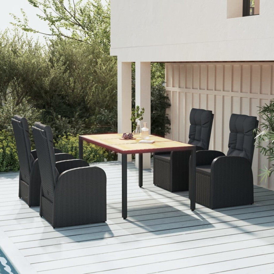 vidaXL 5-delige Tuinset met kussens poly rattan zwart afbeelding 1