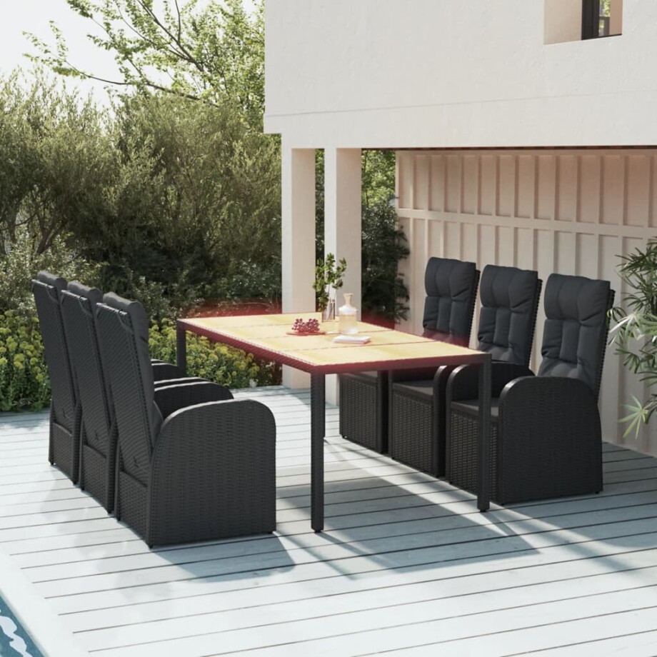 vidaXL 7-delige Tuinset met kussens poly rattan zwart afbeelding 1