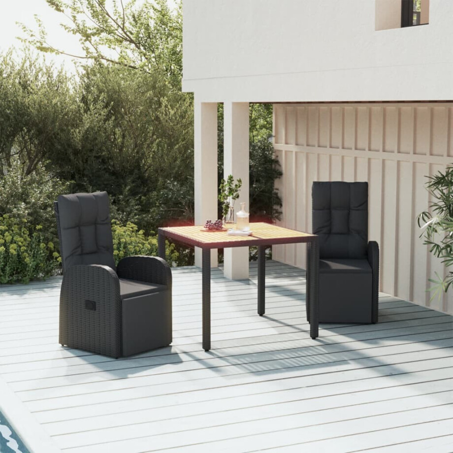 vidaXL 3-delige Tuinset poly rattan en massief acaciahout zwart afbeelding 1