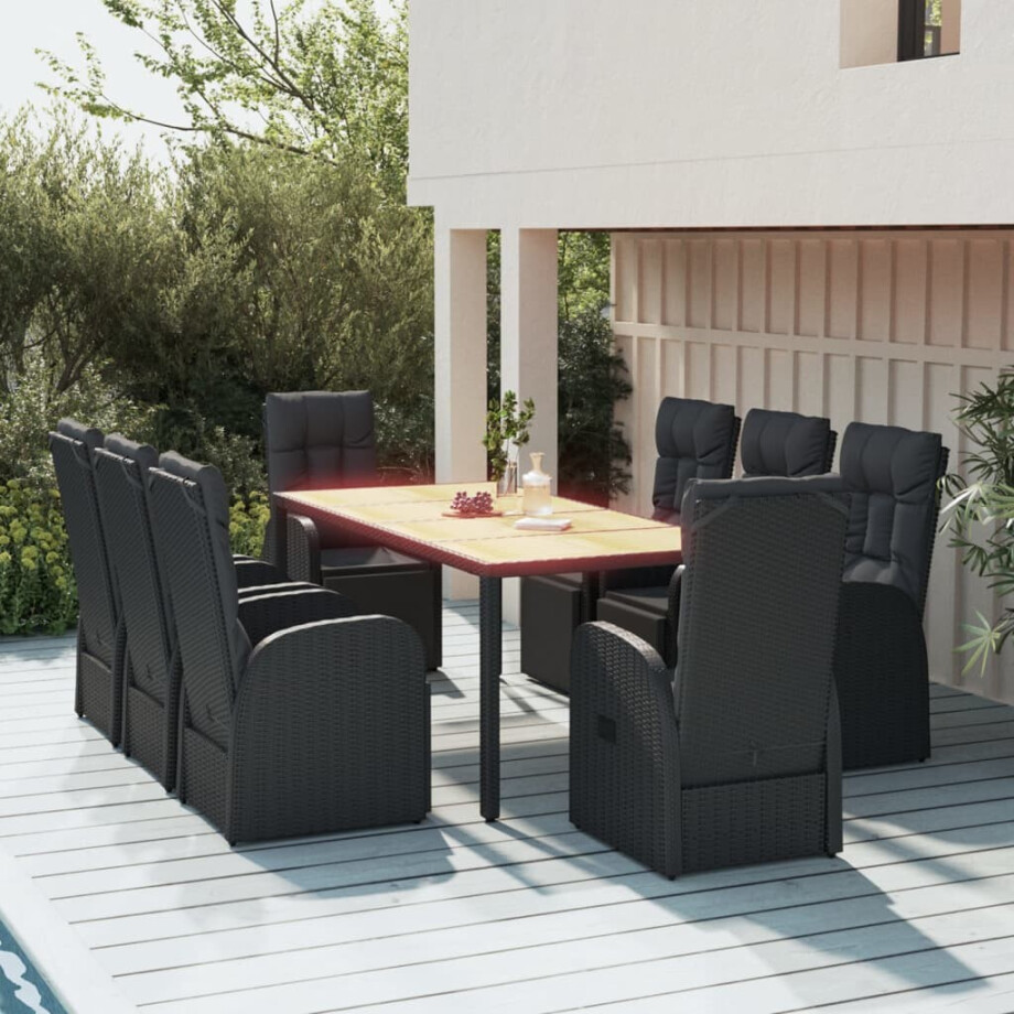 vidaXL 9-delige Tuinset poly rattan en massief acaciahout zwart afbeelding 1