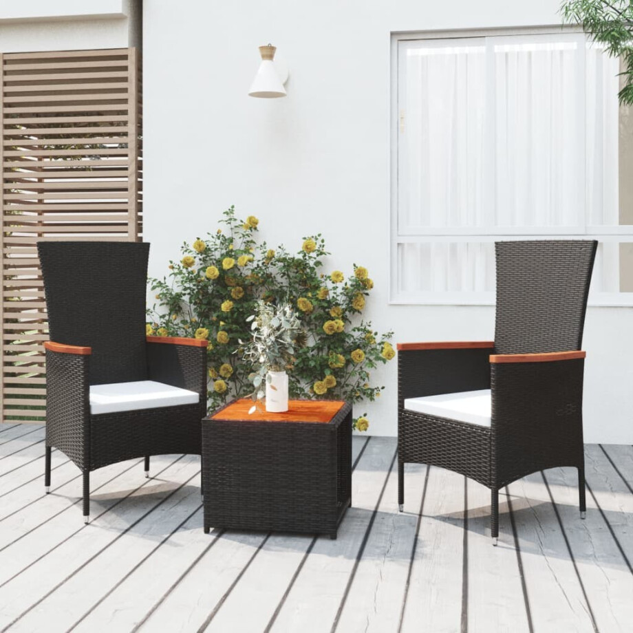 vidaXL 3-delige Loungeset poly rattan en massief acaciahout zwart afbeelding 1
