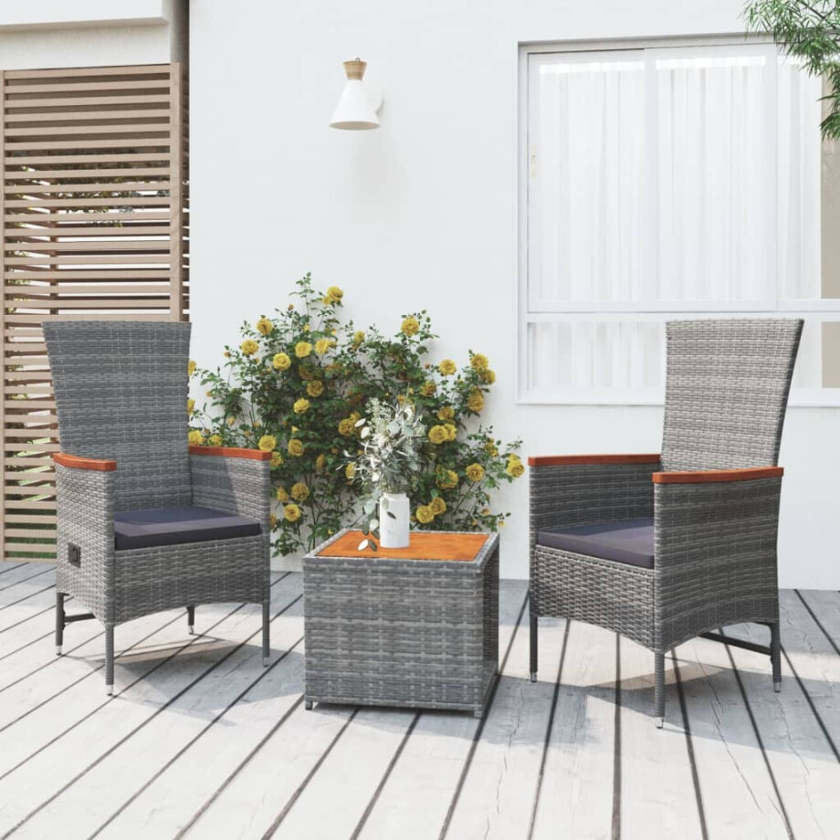 vidaXL 3-delige Loungeset poly rattan en massief acaciahout grijs afbeelding 1
