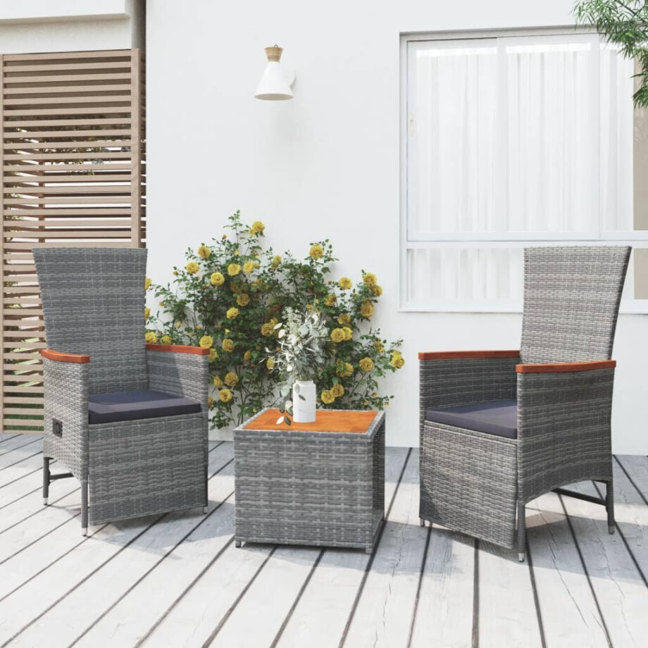 vidaXL 3-delige Loungeset poly rattan en massief acaciahout grijs afbeelding 1