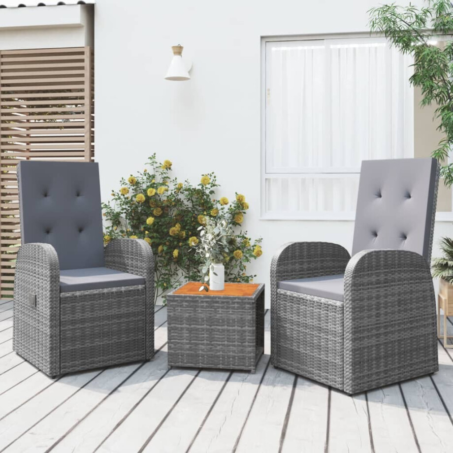 vidaXL 3-delige Loungeset poly rattan en massief acaciahout grijs afbeelding 1
