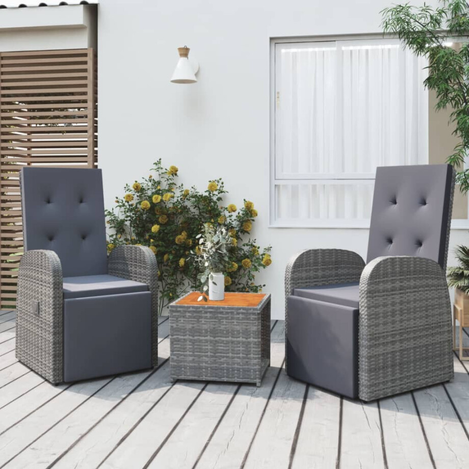 vidaXL 3-delige Loungeset poly rattan en massief acaciahout grijs afbeelding 1