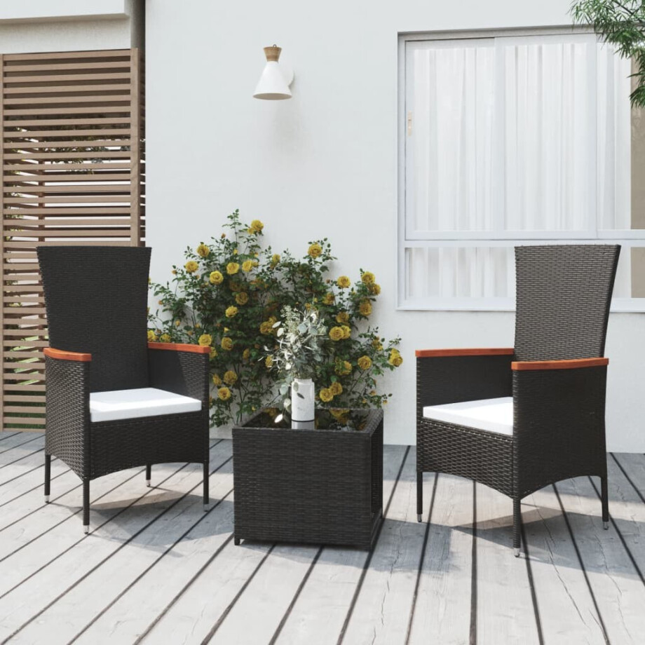vidaXL 3-delige Loungeset poly rattan en staal zwart afbeelding 1