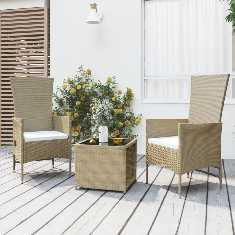 vidaXL 3-delige Loungeset poly rattan en staal beige afbeelding 1