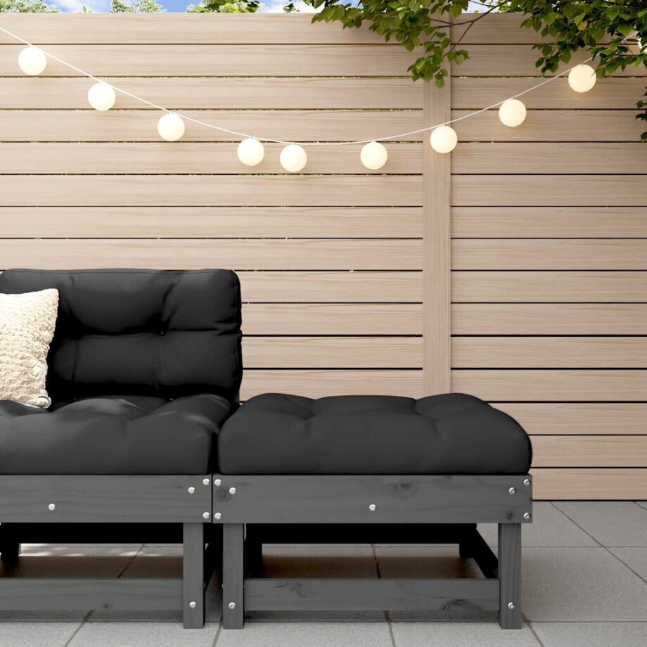 vidaXL Tuinvoetenbank met kussen massief grenenhout grijs afbeelding 1