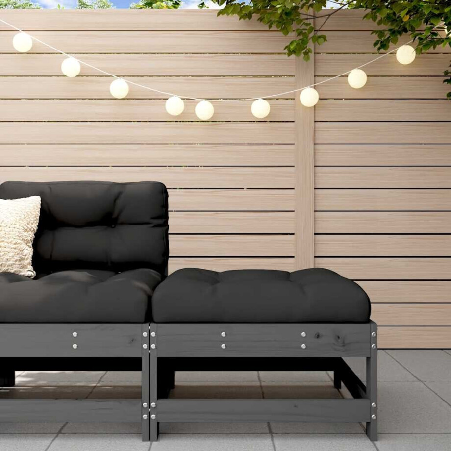 vidaXL Tuinvoetenbank met kussen massief grenenhout grijs afbeelding 1