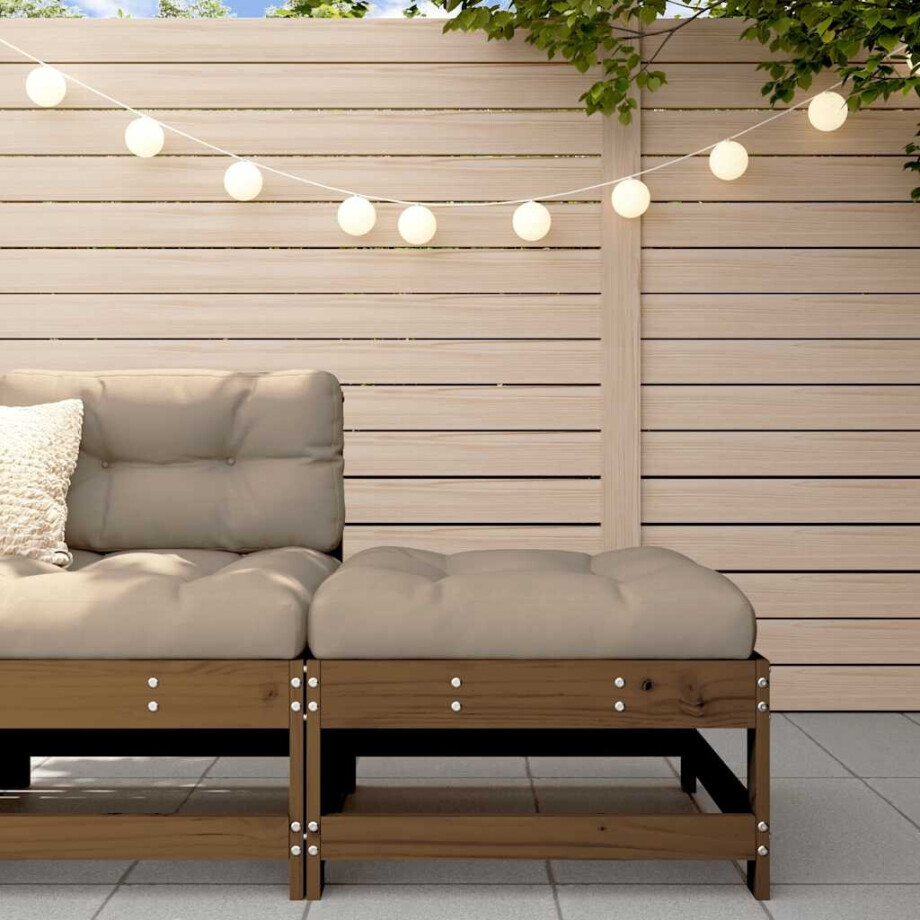 vidaXL Tuinvoetenbank met kussen massief grenenhout honingbruin afbeelding 1