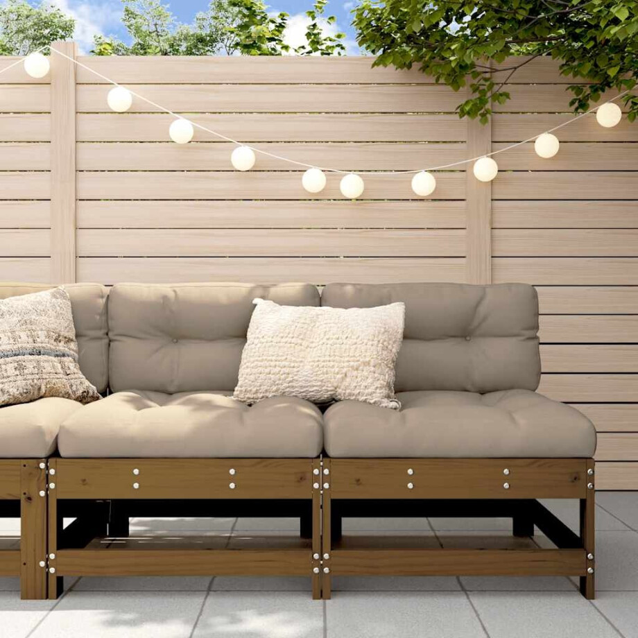 vidaXL Middenbanken met kussens 2 st massief grenenhout honingbruin afbeelding 1