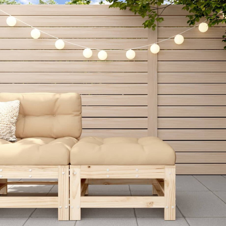 vidaXL Tuinvoetenbank met kussen massief grenenhout afbeelding 1