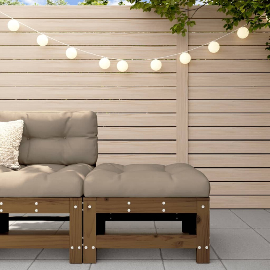 vidaXL Tuinvoetenbank met kussen massief grenenhout honingbruin afbeelding 1