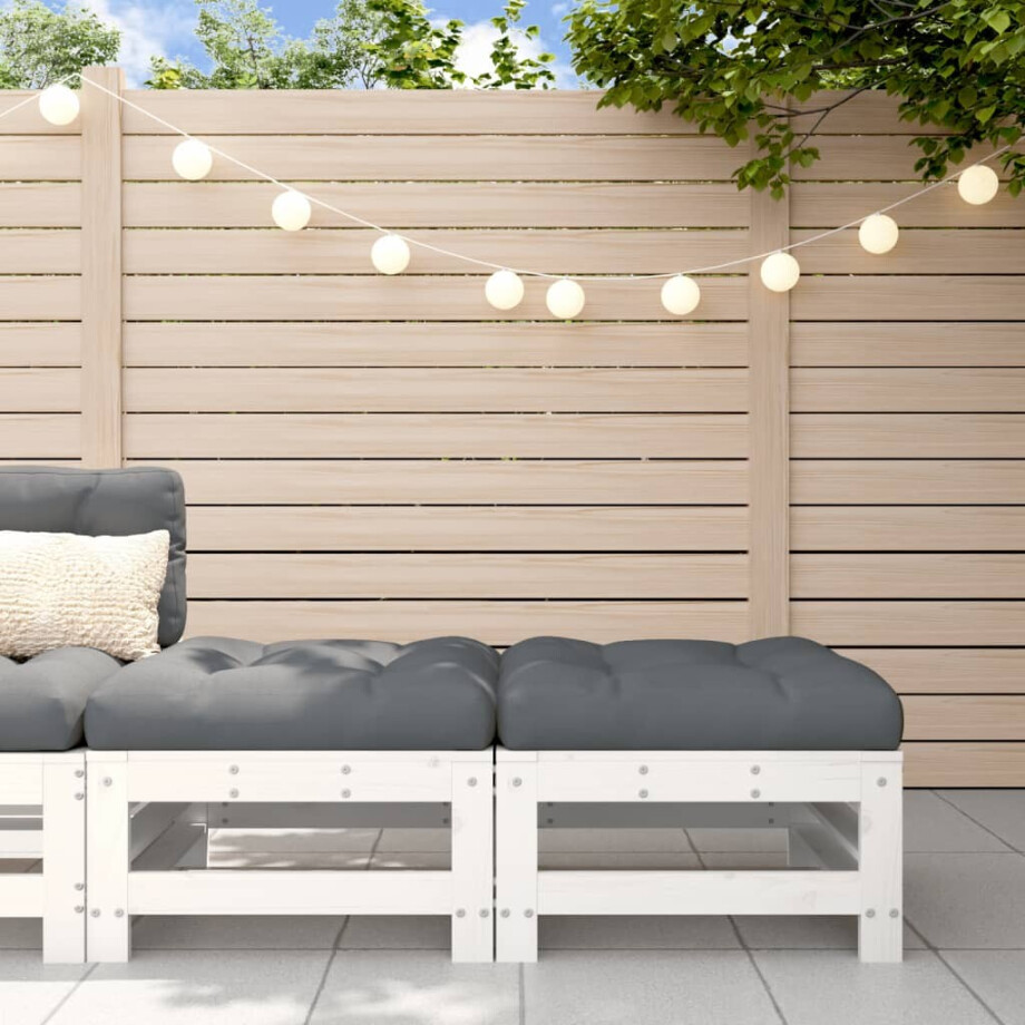 vidaXL Tuinvoetenbanken met kussens 2 st massief grenenhout wit afbeelding 1