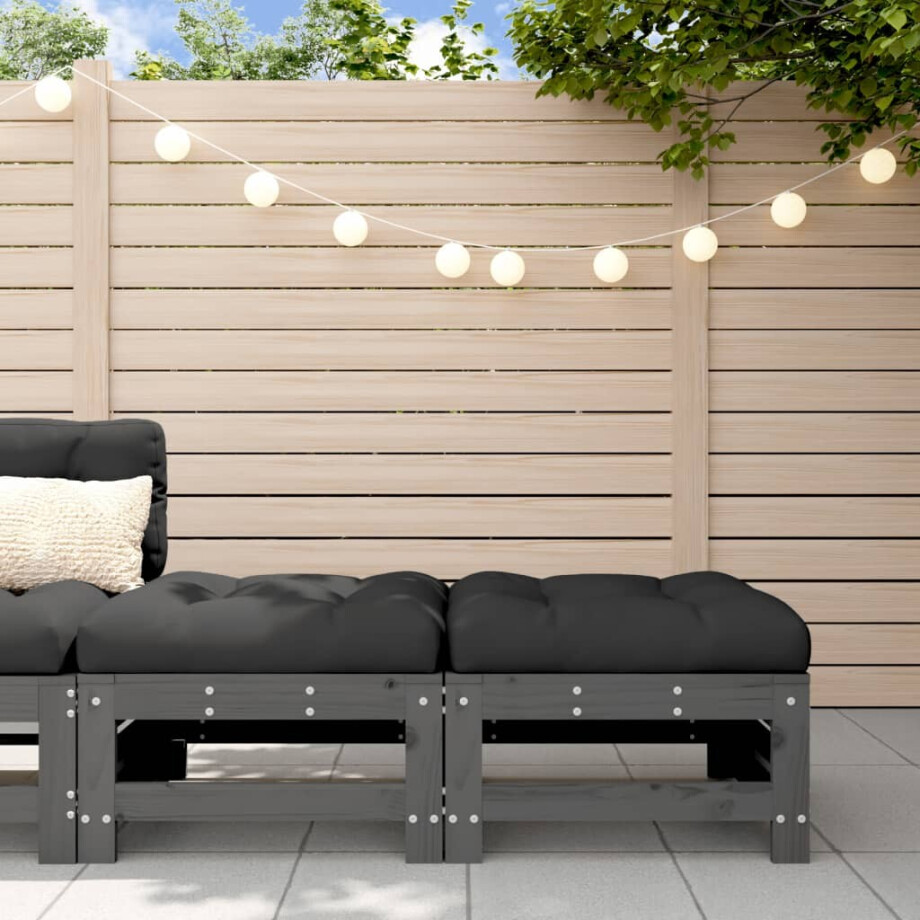 vidaXL Tuinvoetenbanken met kussens 2 st massief grenenhout grijs afbeelding 1