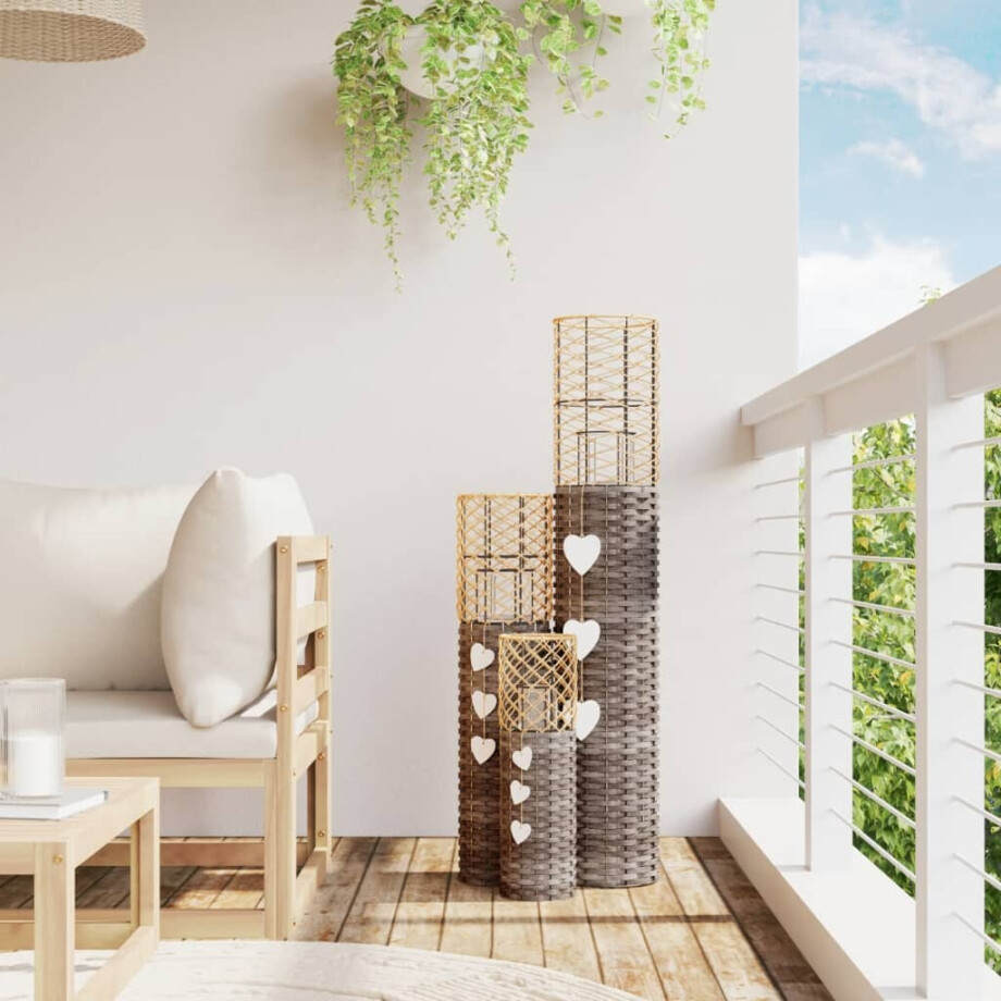 vidaXL Kaarsenhouders 3 st wicker grijs vidaXL Kaarsenhouders 3 st wicker grijs afbeelding 1