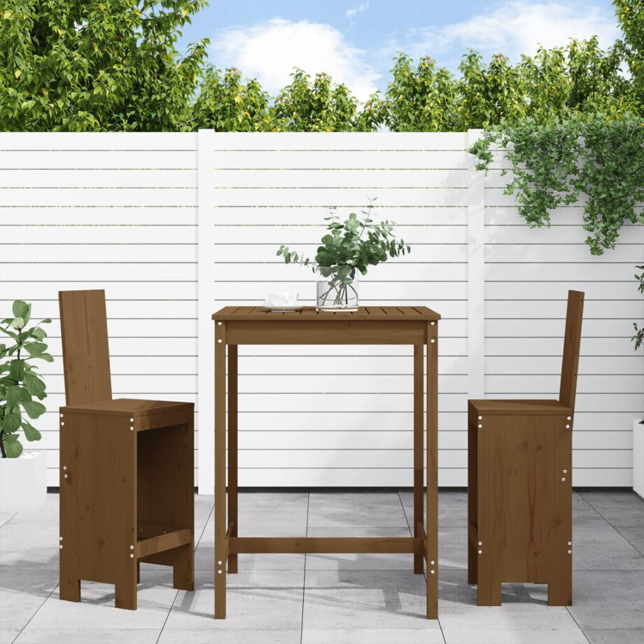 vidaXL 3-delige Tuinbarset massief grenenhout honingbruin afbeelding 1