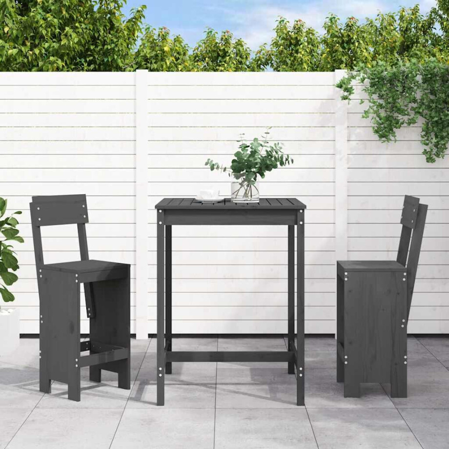 vidaXL 3-delige Tuinbarset massief grenenhout grijs afbeelding 1