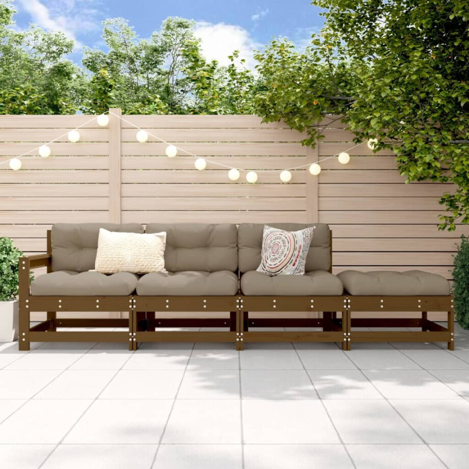 vidaXL 4-delige Loungeset massief grenenhout honingbruin afbeelding 1