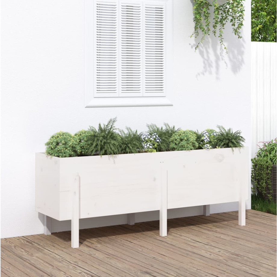 vidaXL Plantenbak verhoogd 160x50x57 cm massief grenenhout wit afbeelding 1