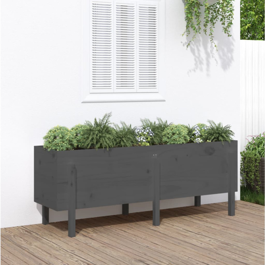 vidaXL Plantenbak verhoogd 160x50x57 cm massief grenenhout grijs afbeelding 1