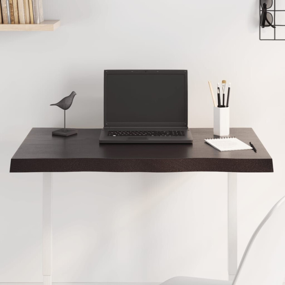 vidaXL Tafelblad natuurlijke rand 80x40x(2-4) cm eikenhout donkerbruin afbeelding 1