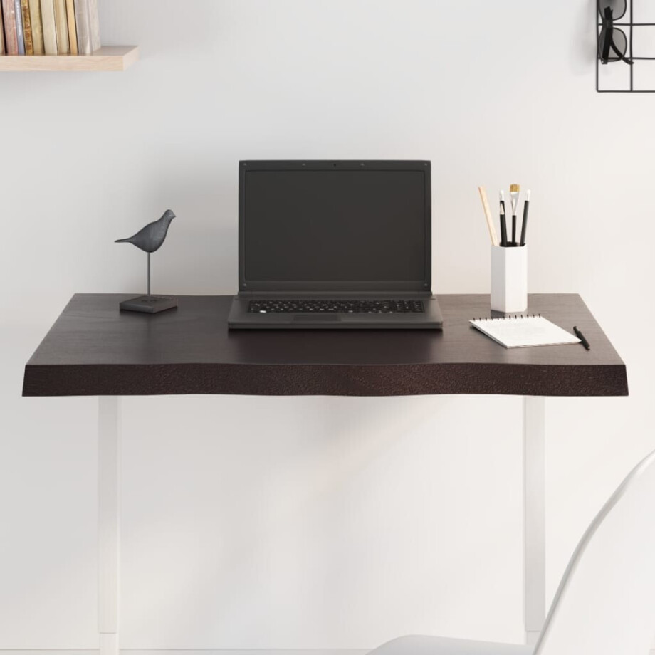 vidaXL Tafelblad natuurlijke rand 80x50x(2-4) cm eikenhout donkerbruin afbeelding 1