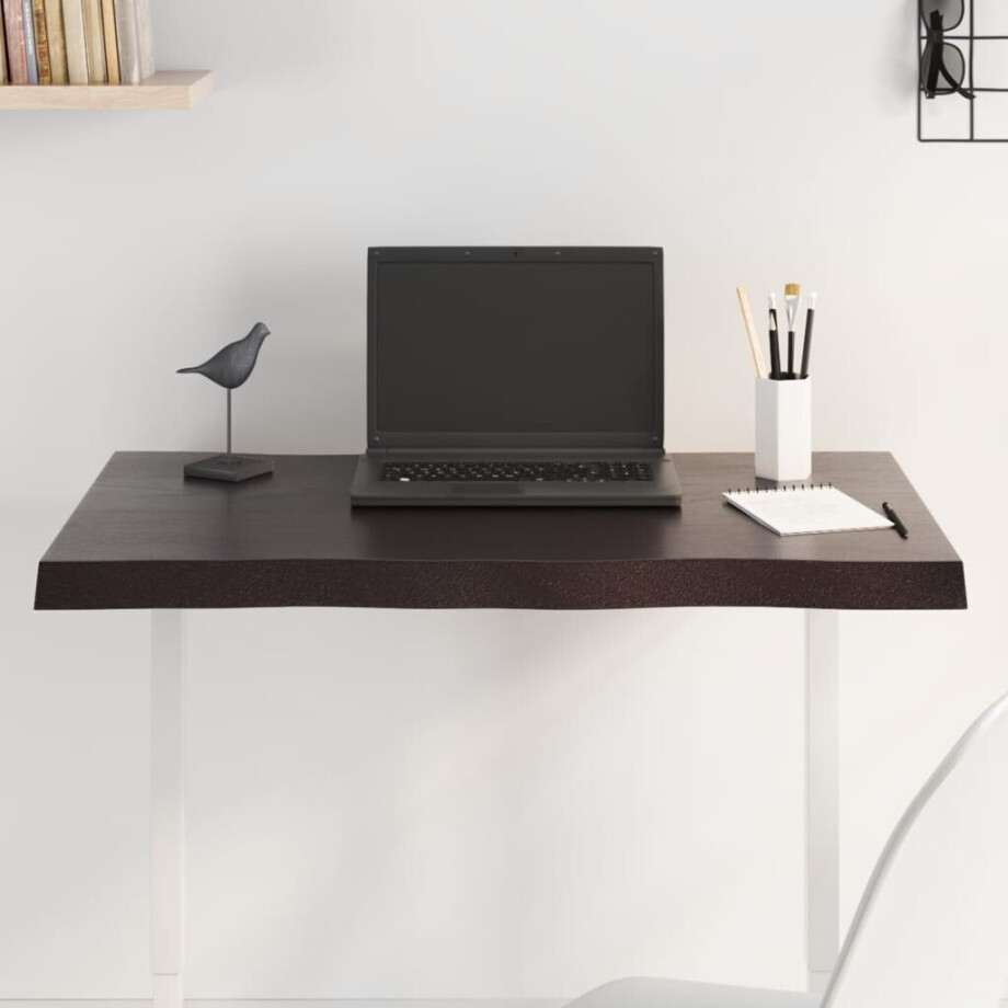 vidaXL Tafelblad natuurlijke rand 80x60x(2-4) cm eikenhout donkerbruin afbeelding 1