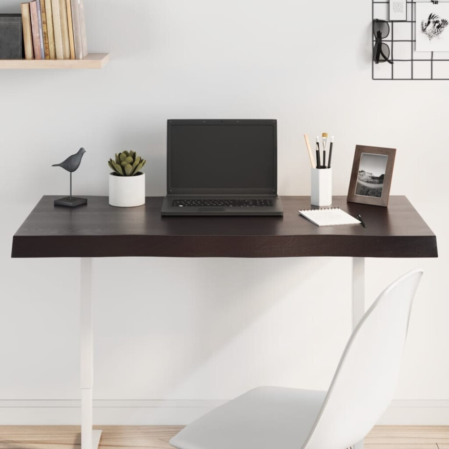 vidaXL Tafelblad natuurlijke rand 100x40x(2-6)cm eikenhout donkerbruin afbeelding 1