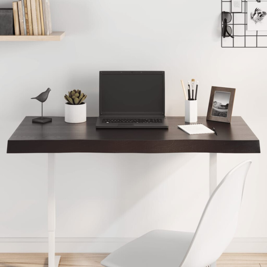 vidaXL Tafelblad natuurlijke rand 100x50x(2-6)cm eikenhout donkerbruin afbeelding 1