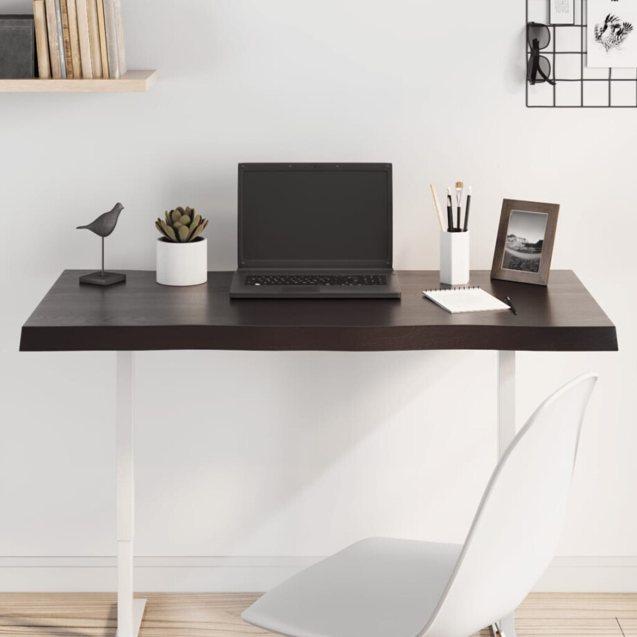 vidaXL Tafelblad natuurlijke rand 100x60x(2-4)cm eikenhout donkerbruin afbeelding 1