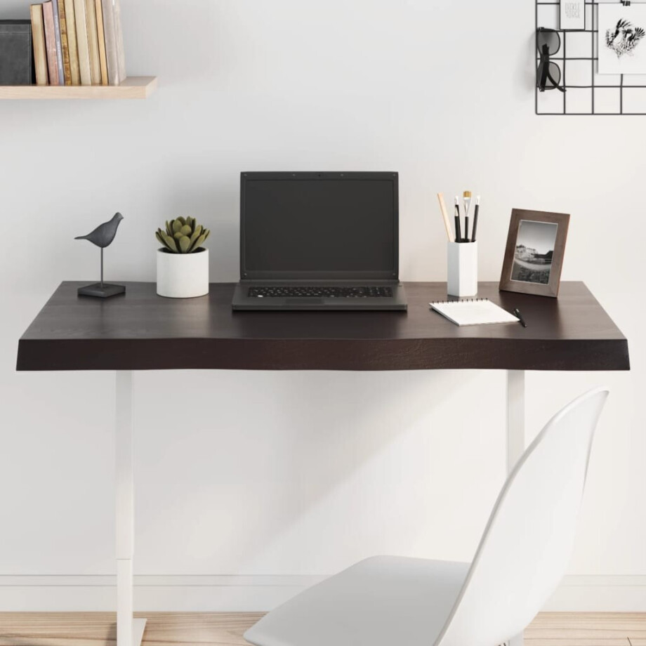 vidaXL Tafelblad natuurlijke rand 100x60x(2-6)cm eikenhout donkerbruin afbeelding 1