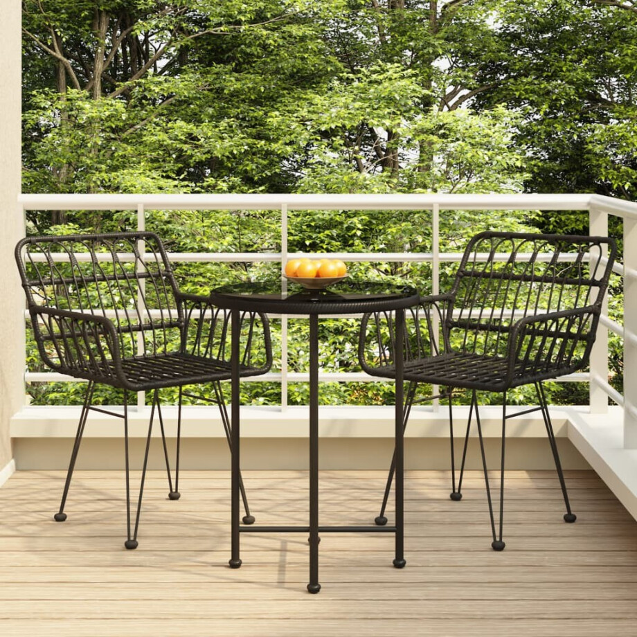 vidaXL 3-delige Tuinset poly rattan zwart afbeelding 1