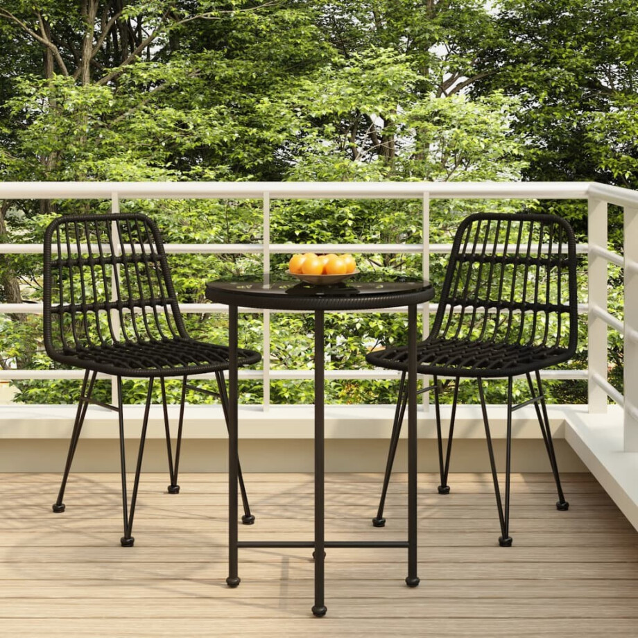vidaXL 3-delige Tuinset poly rattan zwart afbeelding 1