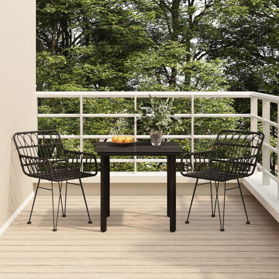 vidaXL 3-delige Tuinset poly rattan zwart afbeelding 1