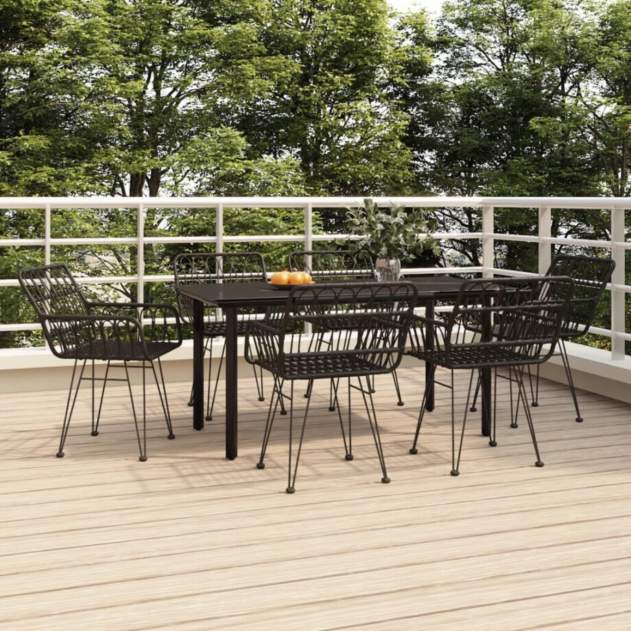 vidaXL 7-delige Tuinset poly rattan zwart afbeelding 1