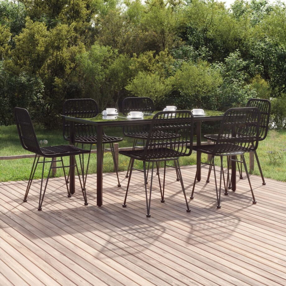 vidaXL 7-delige Tuinset poly rattan zwart afbeelding 1