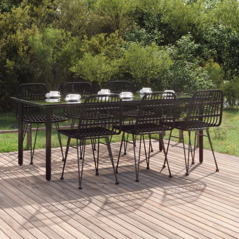 vidaXL 7-delige Tuinset poly rattan zwart afbeelding 1