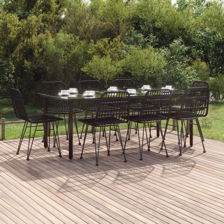 vidaXL 9-delige Tuinset poly rattan zwart afbeelding 1
