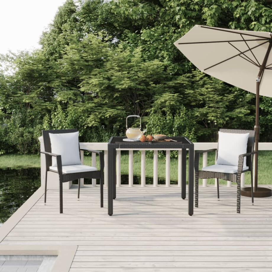 vidaXL 3-delige Tuinset met kussens poly rattan zwart vidaXL 3-delige Tuinset met kussens poly rattan zwart afbeelding 1